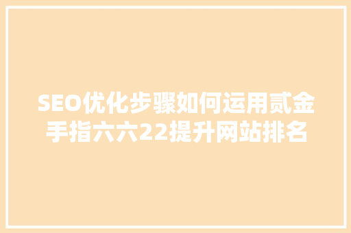 SEO优化步骤如何运用贰金手指六六22提升网站排名