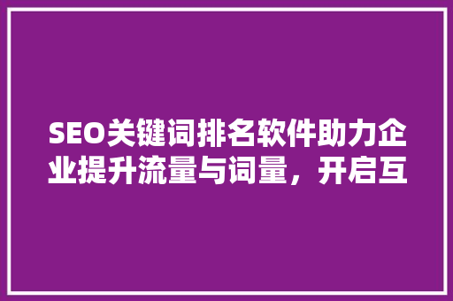 SEO关键词排名软件助力企业提升流量与词量，开启互联网营销新篇章  第1张