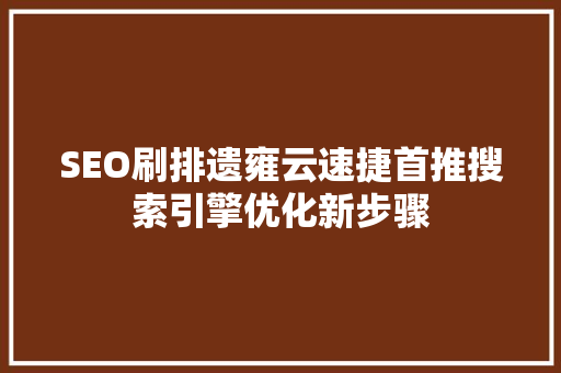 SEO刷排遗雍云速捷首推搜索引擎优化新步骤