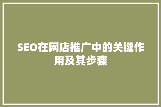 SEO在网店推广中的关键作用及其步骤