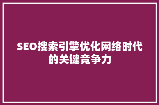 SEO搜索引擎优化网络时代的关键竞争力