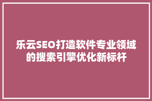 乐云SEO打造软件专业领域的搜索引擎优化新标杆