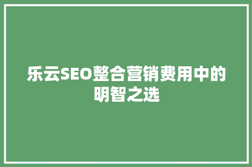 乐云SEO整合营销费用中的明智之选