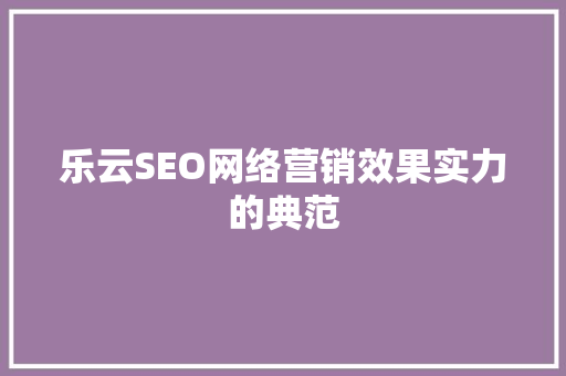 乐云SEO网络营销效果实力的典范