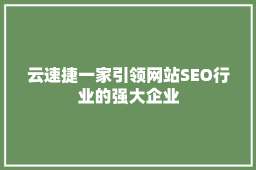 云速捷一家引领网站SEO行业的强大企业  第1张