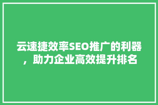 云速捷效率SEO推广的利器，助力企业高效提升排名