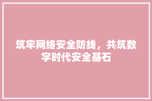 筑牢网络安全防线，共筑数字时代安全基石