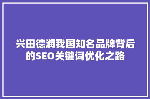 兴田德润我国知名品牌背后的SEO关键词优化之路