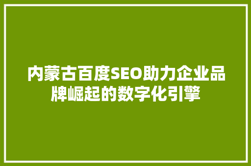 内蒙古百度SEO助力企业品牌崛起的数字化引擎