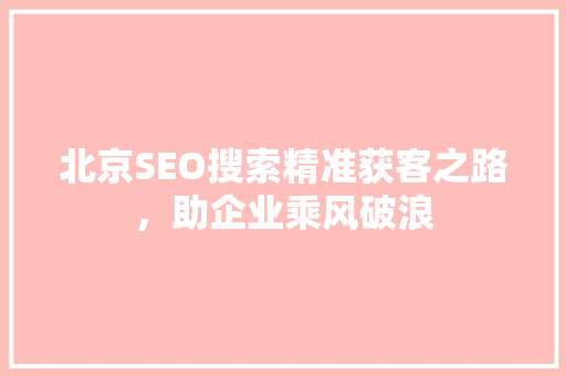 北京SEO搜索精准获客之路，助企业乘风破浪