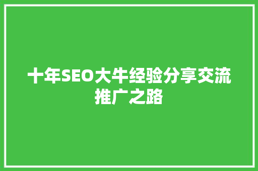 十年SEO大牛经验分享交流推广之路
