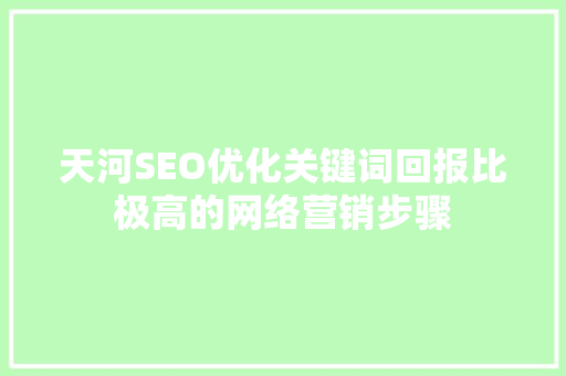 天河SEO优化关键词回报比极高的网络营销步骤