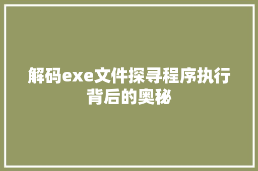 解码exe文件探寻程序执行背后的奥秘