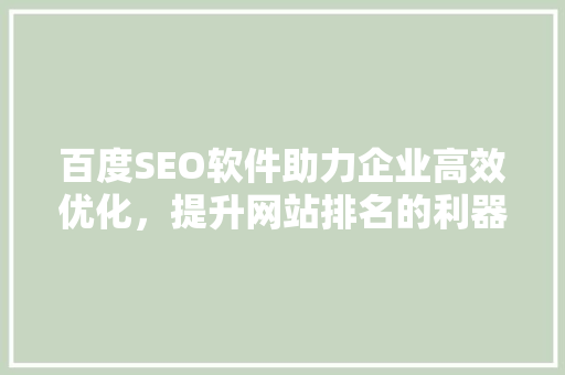 百度SEO软件助力企业高效优化，提升网站排名的利器