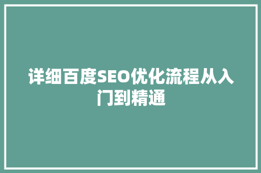详细百度SEO优化流程从入门到精通  第1张