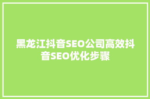 黑龙江抖音SEO公司高效抖音SEO优化步骤