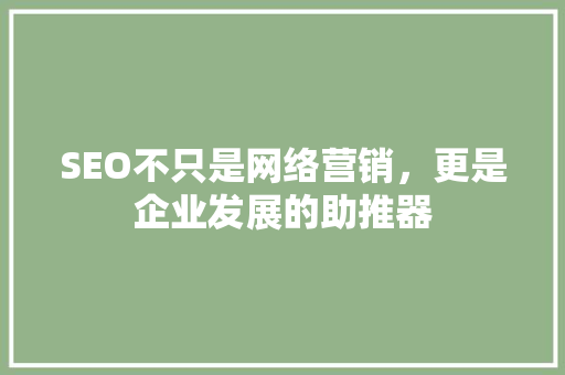 SEO不只是网络营销，更是企业发展的助推器
