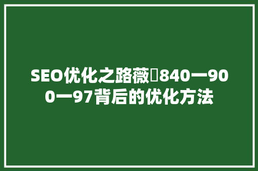 SEO优化之路薇鈊840一900一97背后的优化方法