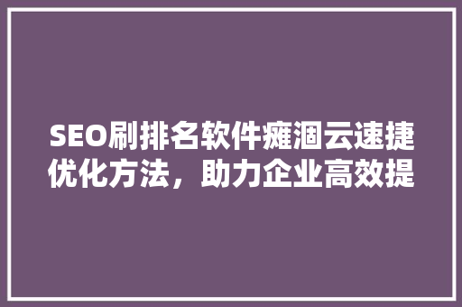 SEO刷排名软件瘫涸云速捷优化方法，助力企业高效提升网站排名