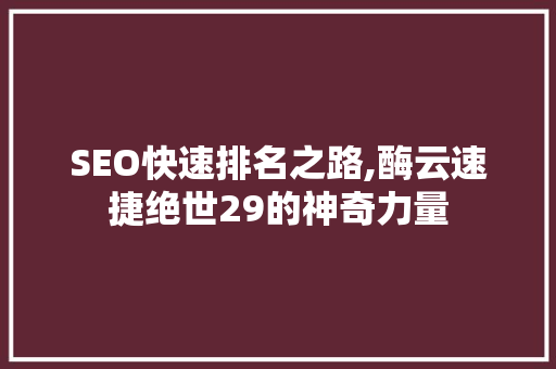 SEO快速排名之路,酶云速捷绝世29的神奇力量