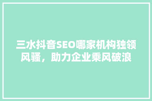 三水抖音SEO哪家机构独领风骚，助力企业乘风破浪