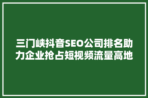 三门峡抖音SEO公司排名助力企业抢占短视频流量高地