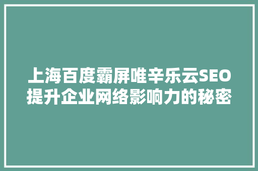 上海百度霸屏唯辛乐云SEO提升企业网络影响力的秘密武器