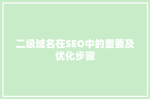 二级域名在SEO中的重要及优化步骤