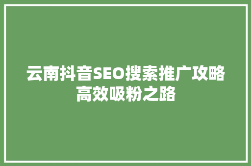 云南抖音SEO搜索推广攻略高效吸粉之路  第1张