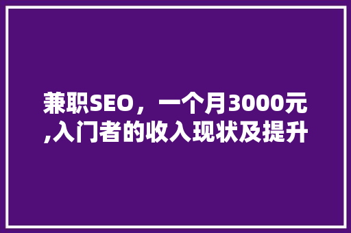 兼职SEO，一个月3000元,入门者的收入现状及提升步骤