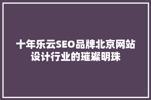 十年乐云SEO品牌北京网站设计行业的璀璨明珠