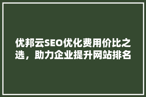 优邦云SEO优化费用价比之选，助力企业提升网站排名