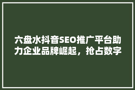 六盘水抖音SEO推广平台助力企业品牌崛起，抢占数字营销新风口