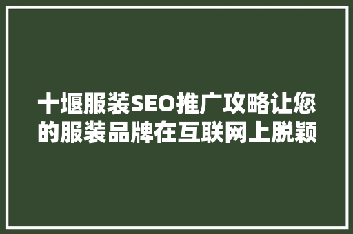 十堰服装SEO推广攻略让您的服装品牌在互联网上脱颖而出