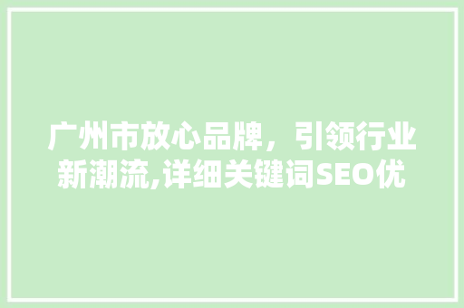 广州市放心品牌，引领行业新潮流,详细关键词SEO优化步骤