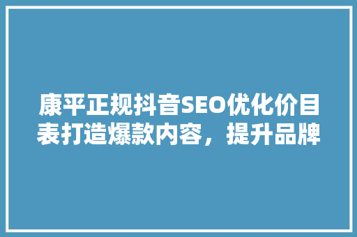 康平正规抖音SEO优化价目表打造爆款内容，提升品牌影响力  第1张