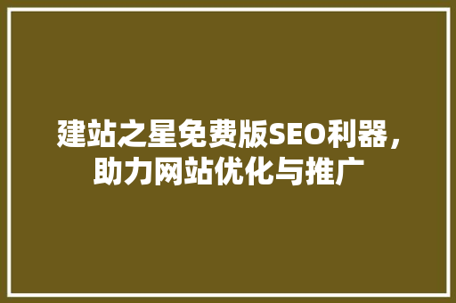 建站之星免费版SEO利器，助力网站优化与推广