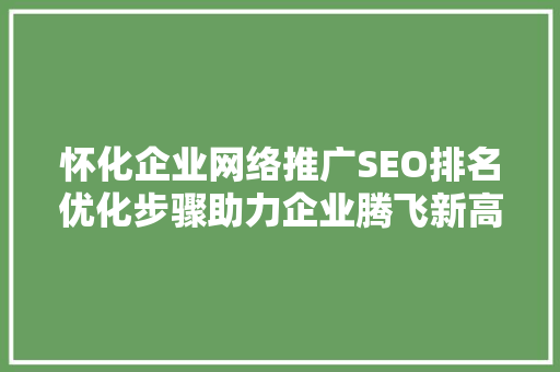 怀化企业网络推广SEO排名优化步骤助力企业腾飞新高度