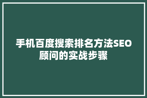 手机百度搜索排名方法SEO顾问的实战步骤