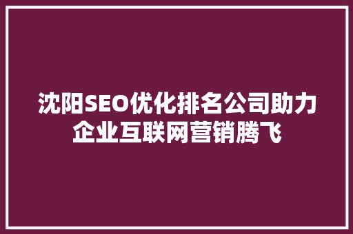 沈阳SEO优化排名公司助力企业互联网营销腾飞
