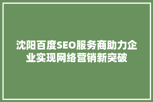 沈阳百度SEO服务商助力企业实现网络营销新突破