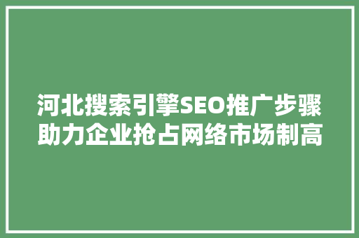 河北搜索引擎SEO推广步骤助力企业抢占网络市场制高点