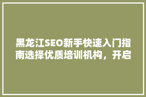 黑龙江SEO新手快速入门指南选择优质培训机构，开启互联网营销之旅