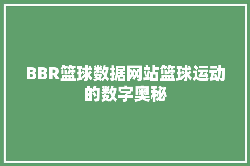 BBR篮球数据网站篮球运动的数字奥秘  第1张