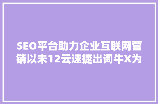 SEO平台助力企业互联网营销以未12云速捷出词牛X为例