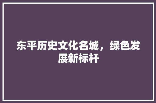 东平历史文化名城，绿色发展新标杆
