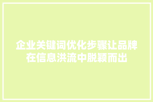 企业关键词优化步骤让品牌在信息洪流中脱颖而出