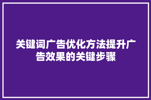 关键词广告优化方法提升广告效果的关键步骤