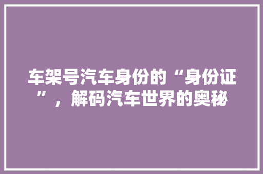 车架号汽车身份的“身份证”，解码汽车世界的奥秘  第1张