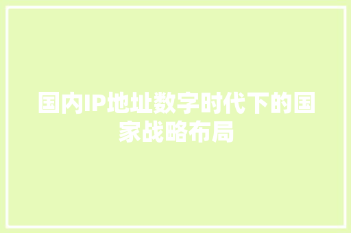 国内IP地址数字时代下的国家战略布局
